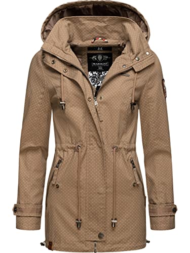 MARIKOO Damen leichte Übergangsjacke Baumwoll-Parka mit Kapuze Nyokoo Taupe Dots Gr. M von MARIKOO