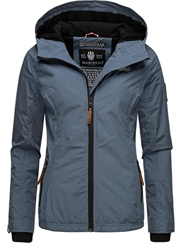 MARIKOO leichte Damen Übergangsjacke kurz Outdoor-Jacke mit Jersey-Innenfutter und großer Kapuze Brombeere Dusty Blue Gr. XS von MARIKOO