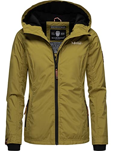 MARIKOO leichte Damen Übergangsjacke kurz Outdoor-Jacke mit Jersey-Innenfutter und großer Kapuze Brombeere Moss Green Gr. L von MARIKOO