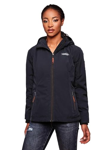 MARIKOO leichte Damen Übergangsjacke kurz Outdoor-Jacke mit Jersey-Innenfutter und großer Kapuze Brombeere Navy Gr. XXL von MARIKOO