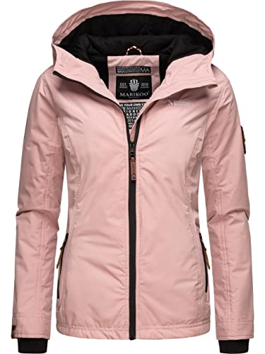 MARIKOO leicht gefütterte Damen Übergangsjacke kurz Outdoor-Jacke mit Jersey-Innenfutter und großer Kapuze Brombeere Powder Rose Gr. XXL von MARIKOO