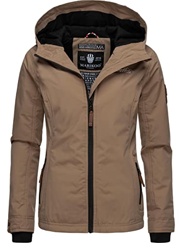 MARIKOO leicht gefütterte Damen Übergangsjacke kurz Outdoor-Jacke mit Jersey-Innenfutter und großer Kapuze Brombeere Taupe Gr. XXL von MARIKOO