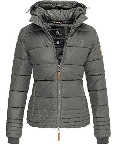 MARIKOO Damen Übergangs Steppjacke Herbst Winter Jacke Kapuze 9 Farben XS - XXL SOLE (M, Anthracite) von MARIKOO