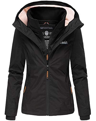 MARIKOO Damen Übergangsjacke Outdoor Regenjacke Fleece Jacke Gefüttert Kapuze XS - XXL ERDBEERE (M, Schwarz) von MARIKOO