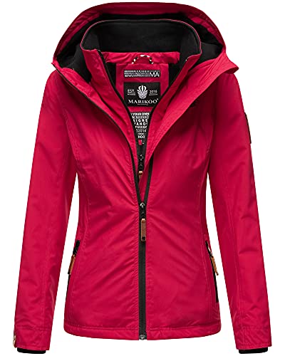 MARIKOO Damen Übergangsjacke Outdoor Regenjacke Fleece Jacke Gefüttert Kapuze XS - XXL ERDBEERE (XXL, Fuchsia) von MARIKOO