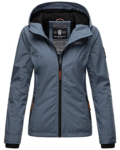 MARIKOO Damen Übergangsjacke Outdoor Windbreaker Regenjacke Fleece Jacke Gefüttert Kapuze XS - XXL BROMBEERE (Dusty Blue, XS) von MARIKOO