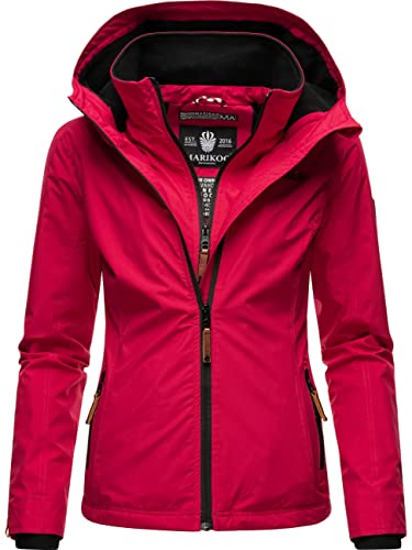 MARIKOO leicht gefütterte Damen Übergangsjacke kurz Outdoor-Jacke mit kuscheligem Fleece-Innenfutter und großer Kapuze Erdbeere Fuchsia Gr. L von MARIKOO