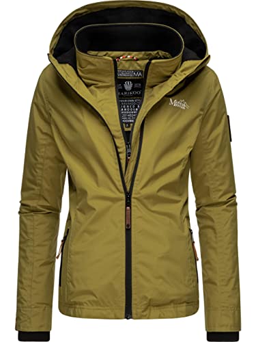 MARIKOO leicht gefütterte Damen Übergangsjacke kurz Outdoor-Jacke mit kuscheligem Fleece-Innenfutter und großer Kapuze Erdbeere Moss Green Gr. L von MARIKOO