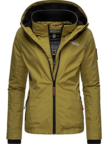 MARIKOO leicht gefütterte Damen Übergangsjacke kurz Outdoor-Jacke mit kuscheligem Fleece-Innenfutter und großer Kapuze Erdbeere Moss Green Gr. M von MARIKOO