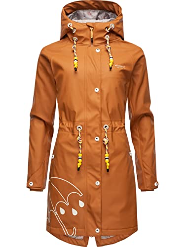 MARIKOO Damen Übergangsjacke Regenmantel wasserdicht lang warm gefüttert mit Kapuze Dancing Umbrella Rusty Cinnamon Gr. XL von MARIKOO