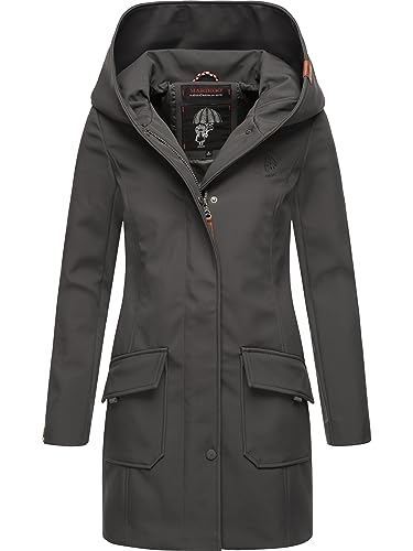 MARIKOO Damen Übergangsjacke Softshellmantel wasserdicht atmungsaktiv mit Kapuze Mayleen Anthracite Gr. 5XL von MARIKOO