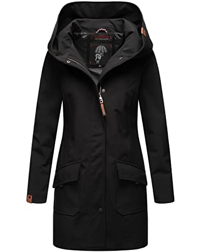 MARIKOO Damen Übergangsjacke Softshellmantel wasserdicht atmungsaktiv mit Kapuze Mayleen Black Gr. L von MARIKOO