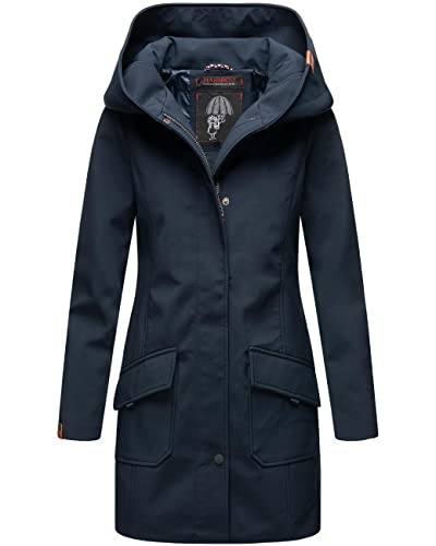 MARIKOO Damen Übergangsjacke Softshellmantel wasserdicht atmungsaktiv mit Kapuze Mayleen Blue Gr. XXL von MARIKOO