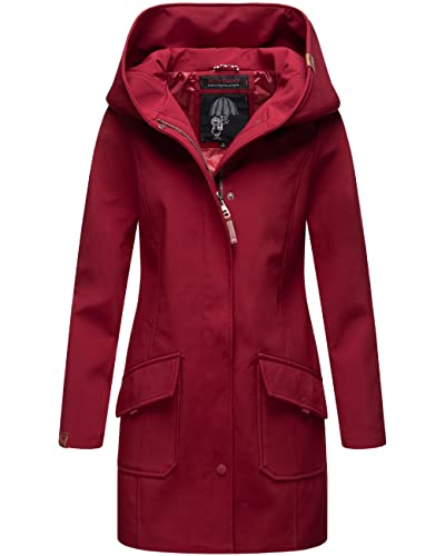 MARIKOO Damen Übergangsjacke Softshellmantel wasserdicht atmungsaktiv mit Kapuze Mayleen Bordeaux Gr. XXL von MARIKOO