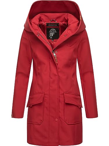 MARIKOO Damen Übergangsjacke Softshellmantel wasserdicht atmungsaktiv mit Kapuze Mayleen Dark Red Gr. M von MARIKOO