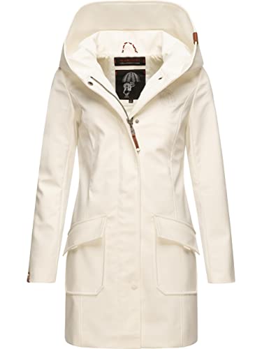 MARIKOO Damen Übergangsjacke Softshellmantel wasserdicht atmungsaktiv mit Kapuze Mayleen Offwhite Gr. XXL von MARIKOO