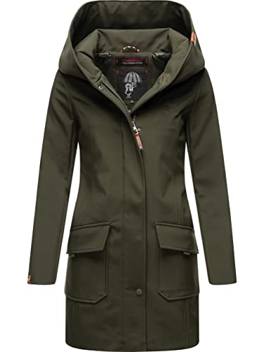 MARIKOO Damen Übergangsjacke Softshellmantel wasserdicht atmungsaktiv mit Kapuze Mayleen Olive Gr. XXL von MARIKOO