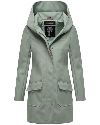 MARIKOO Damen Übergangsjacke Softshellmantel wasserdicht atmungsaktiv mit Kapuze Mayleen Smokey Mint Gr. S von MARIKOO