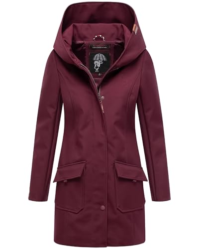MARIKOO Damen Übergangsjacke Softshellmantel wasserdicht atmungsaktiv mit Kapuze Mayleen Wine Gr. XL von MARIKOO