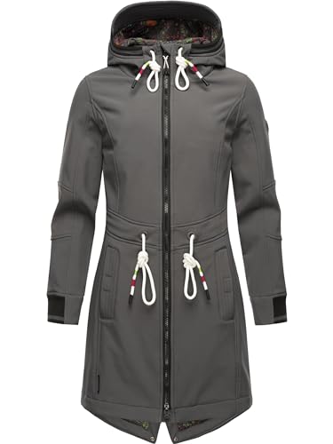 MARIKOO Damen Übergangsjacke Softshellmantel wasserdicht atmungsaktiv mit Kapuze Mount Furnica Anthracite Gr. M von MARIKOO