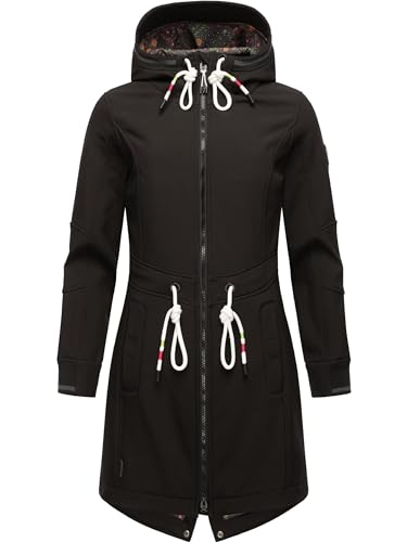 MARIKOO Damen Übergangsjacke Softshellmantel wasserdicht atmungsaktiv mit Kapuze Mount Furnica Black Gr. 3XL von MARIKOO