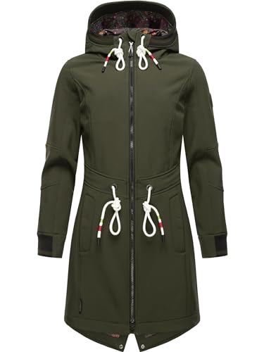 MARIKOO Damen Übergangsjacke Softshellmantel wasserdicht atmungsaktiv mit Kapuze Mount Furnica Dark Olive Gr. L von MARIKOO