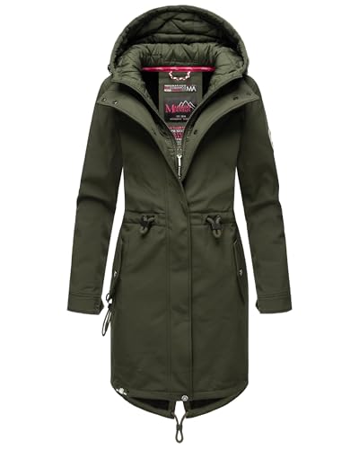 MARIKOO Damen Übergangsjacke Softshellmantel wasserdicht atmungsaktiv mit Kapuze Mount Presanella Dark Olive Gr. L von MARIKOO