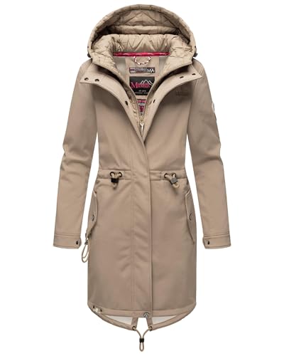 MARIKOO Damen Übergangsjacke Softshellmantel wasserdicht atmungsaktiv mit Kapuze Mount Presanella Taupe Grey Gr. XXL von MARIKOO