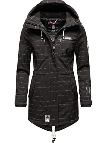 MARIKOO Damen Übergangsjacke Softshellmantel wasserdicht mit Kapuze Zimtzicke Black Lines Gr. XS von MARIKOO