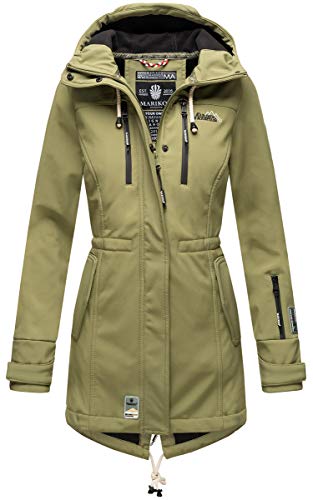 MARIKOO Damen Übergangsjacke Softshellmantel wasserdicht mit Kapuze Zimtzicke Olive Gr. M von MARIKOO