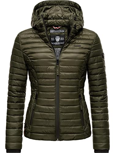 MARIKOO Damen leichte Übergangsjacke Steppjacke mit Kapuze Samtpfote Olive Gr. M von MARIKOO