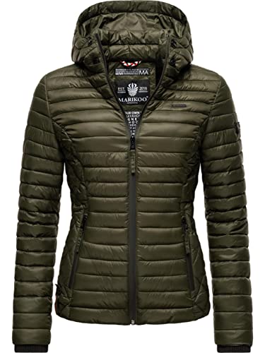 MARIKOO leichte Damen Übergangsjacke kurz mitteldick gefütterte Steppjacke mit Kapuze Samtpfote Olive Gr. M von MARIKOO