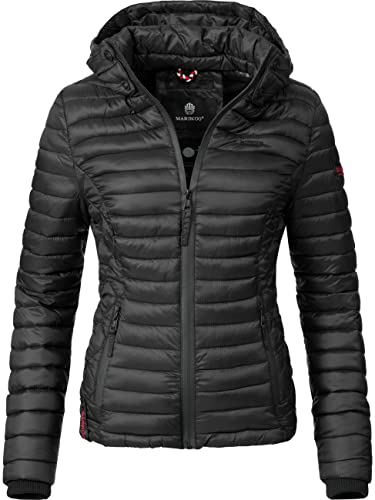 MARIKOO leichte Damen Übergangsjacke kurz mitteldick gefütterte Steppjacke mit Kapuze Samtpfote Schwarz Gr. XL von MARIKOO