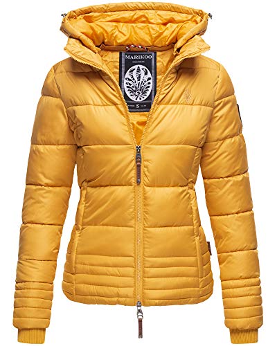 MARIKOO Damen Übergangsjacke Steppjacke Winterjacke gesteppt Outdoorjacke Kapuze 9 Farben XS - XXL SOLE (S, Gelb) von MARIKOO