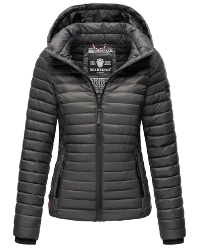 MARIKOO Damen Übergangsjacke Steppjacke mit Kapuze gesteppt 21 Farben XS-XXL Samtpfote (Anthrazit, L) von MARIKOO