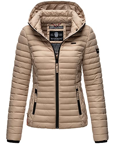 MARIKOO Damen Übergangsjacke Steppjacke mit Kapuze gesteppt 21 Farben XS-XXL Samtpfote (Taupe Grey, L) von MARIKOO