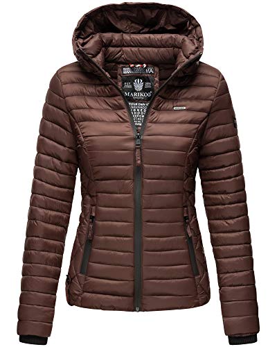 MARIKOO Damen Jacke Steppjacke Frühling Übergangsjacke gesteppt Kapuze Samtpfote Schoko 42- XL von MARIKOO