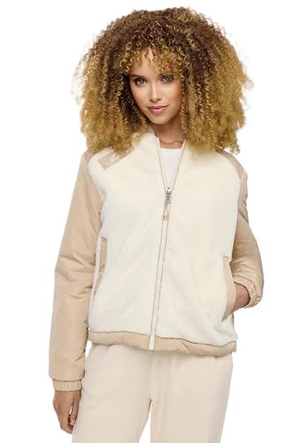MARIKOO Damen Übergangsjacke leichte College Übergangs Jacke Teddyfell B996 [B996-Sayoo-Beige-Gr.M] von MARIKOO