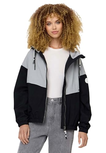 MARIKOO Damen Übergangsjacke leichte Herbst Frühling Übergangs Jacke mit Kapuze B993 [B993-Liubk-Schwarz-Gr.XL] von MARIKOO
