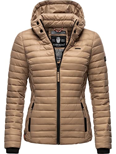 MARIKOO Damen leichte Übergangsjacke Steppjacke mit Kapuze Samtpfote Taupe Grey Gr. XS von MARIKOO