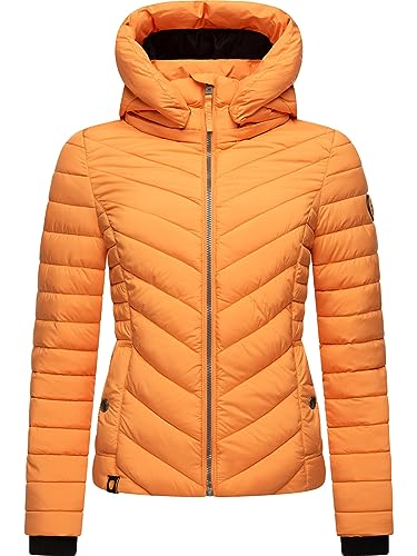 MARIKOO Damen Übergangsjacke leichte Steppjacke kurz mit Abnehmbarer Kapuze Kagomee Apricot Sorbet Gr. S von MARIKOO