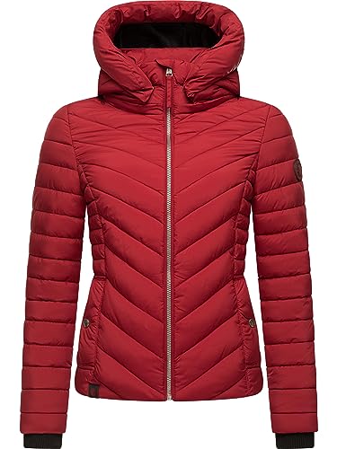 MARIKOO Damen Übergangsjacke leichte Steppjacke kurz mit Abnehmbarer Kapuze Kagomee Dark Red Gr. XL von MARIKOO