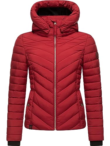 MARIKOO Damen Übergangsjacke leichte Steppjacke kurz mit Abnehmbarer Kapuze Kagomee Dark Red Gr. XXL von MARIKOO