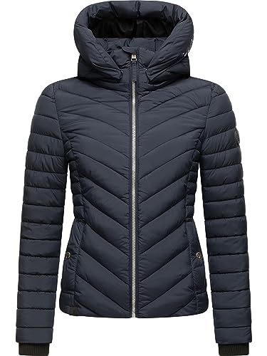 MARIKOO Damen Übergangsjacke leichte Steppjacke kurz mit Abnehmbarer Kapuze Kagomee Navy Gr. M von MARIKOO