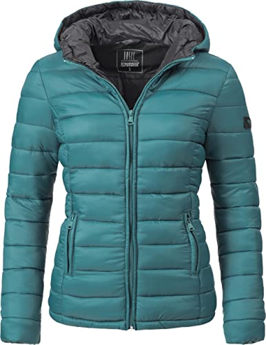 MARIKOO Damen Übergangsjacke leichte Steppjacke kurz mit Kapuze Lucy Ocean Green Gr. L von MARIKOO