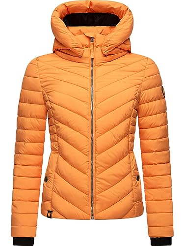 MARIKOO Damen Übergangsjacke leichte Steppjacke kurz mit Abnehmbarer Kapuze Kagomee Apricot Sorbet Gr. M von MARIKOO