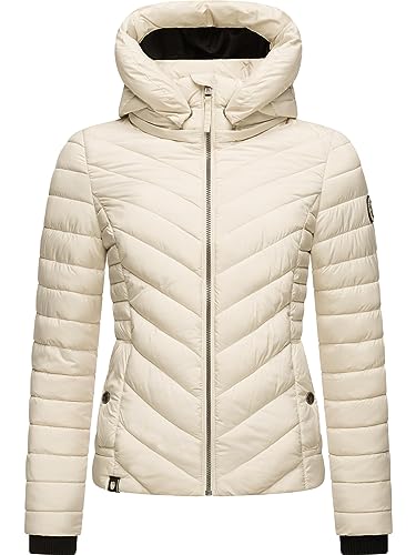 MARIKOO Damen Übergangsjacke leichte Steppjacke kurz mit Abnehmbarer Kapuze Kagomee Pebble White Gr. XL von MARIKOO