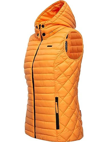 MARIKOO Damen Übergangsjacke leichte Steppweste mit Abnehmbarer Kapuze Hasenpfote Apricot Sorbet Gr. M von MARIKOO