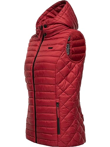 MARIKOO Damen Übergangsjacke leichte Steppweste mit Abnehmbarer Kapuze Hasenpfote Dark Red Gr. XS von MARIKOO