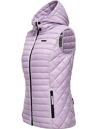 MARIKOO Damen Übergangsjacke leichte Steppweste mit Abnehmbarer Kapuze Hasenpfote Light Lilac Gr. XS von MARIKOO